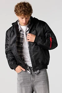 Nylon Hooded Bomber Jacket
