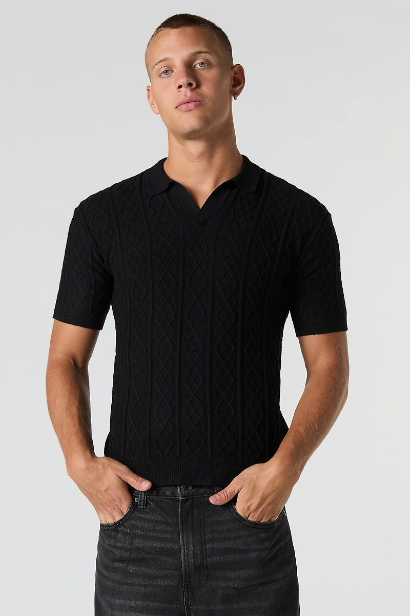 Cable Knit Polo Top