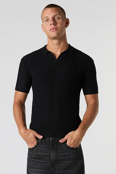 Cable Knit Polo Top