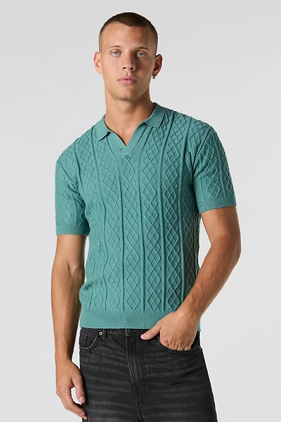 Cable Knit Polo Top
