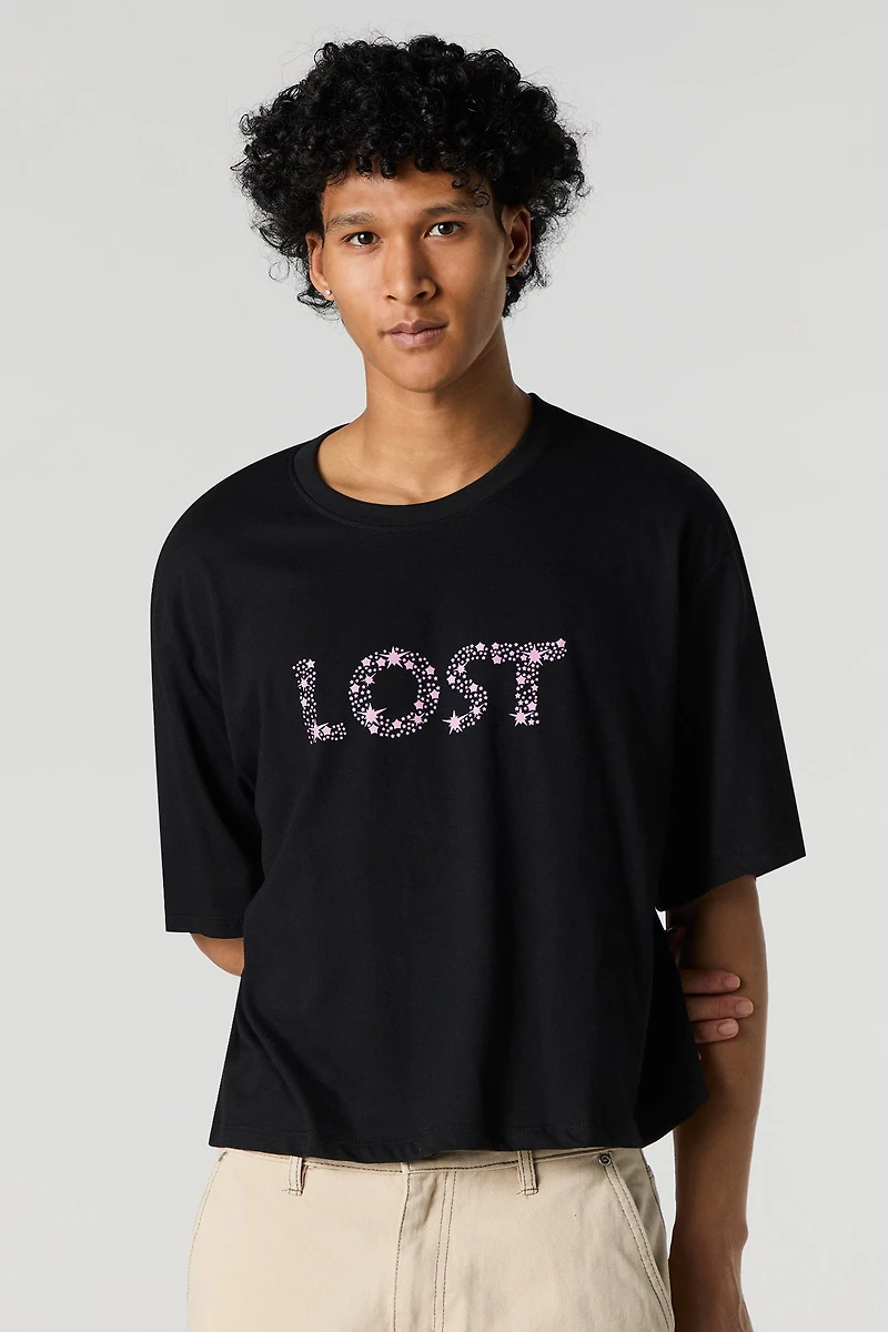 T-shirt carré à imprimé Lost