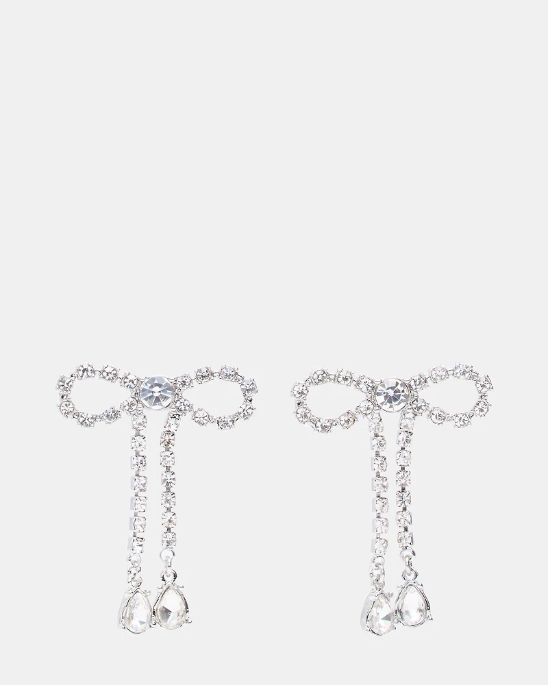 RHINESTONE BOW EARRINGS SILVER