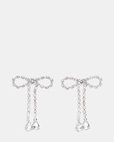RHINESTONE BOW EARRINGS SILVER