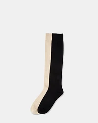 RIBBED KNEE HIGH SOCKS BLACK/TAN
