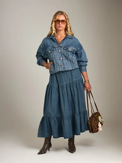 Tiered Denim Skirt