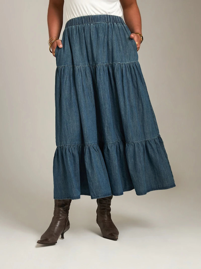 Tiered Denim Skirt