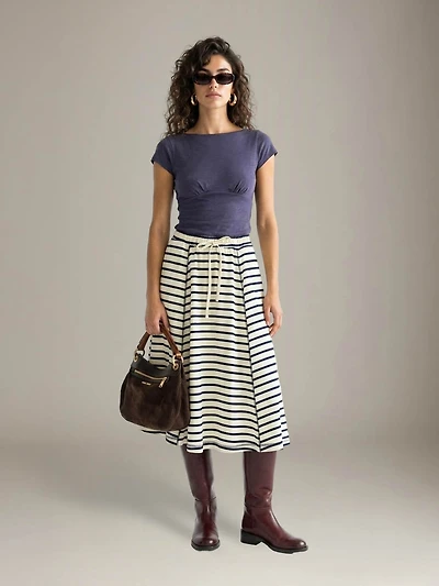 Drawstring Stripe Skirt