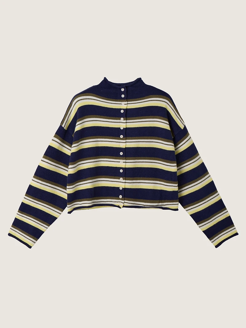 Mockneck Striped Cardigan