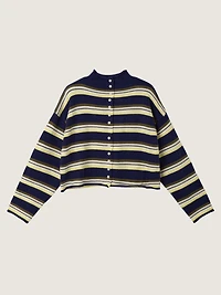 Mockneck Striped Cardigan