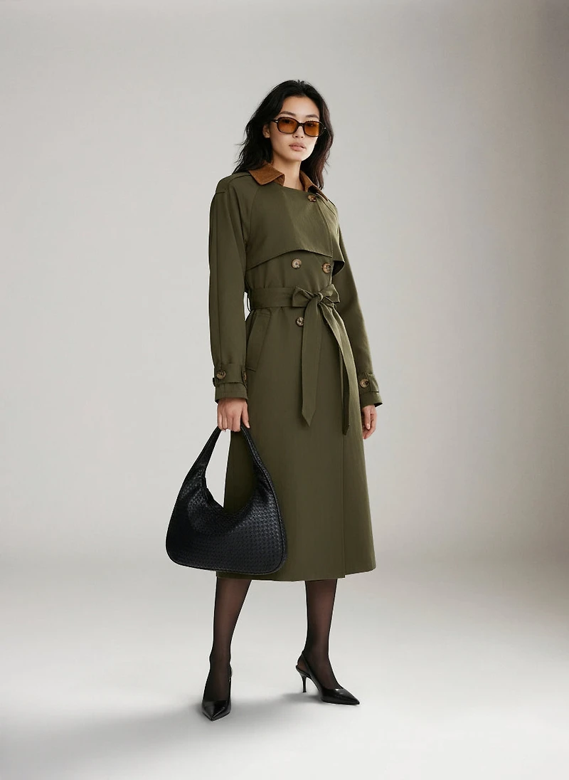 Trench Coat with Contrast Collar