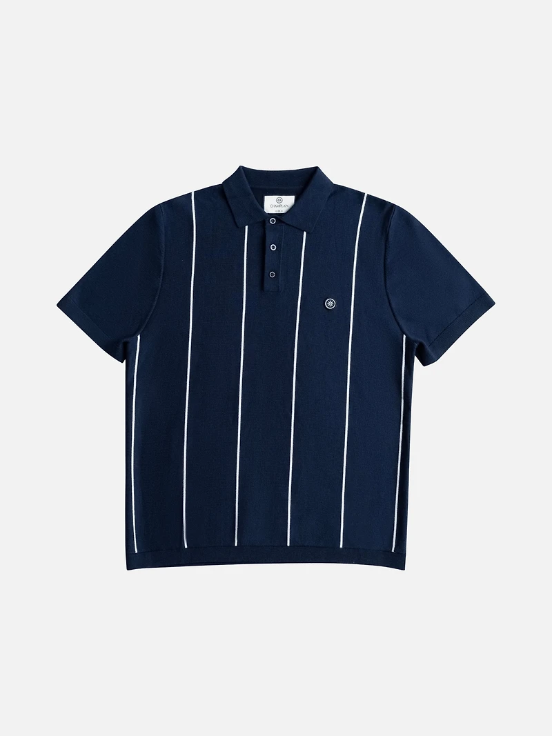 Vertical Stripe Knit Polo