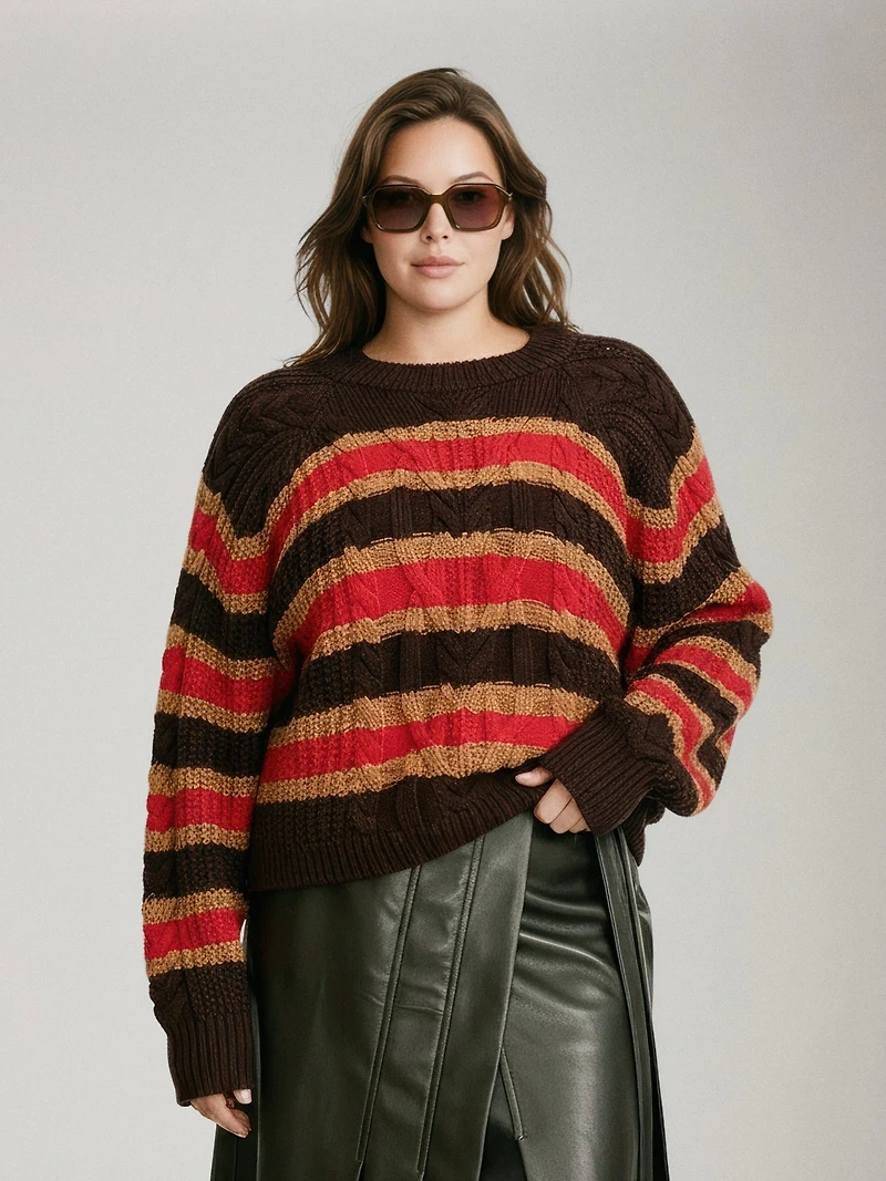 Frankie Cable Striped Pullover Sweater