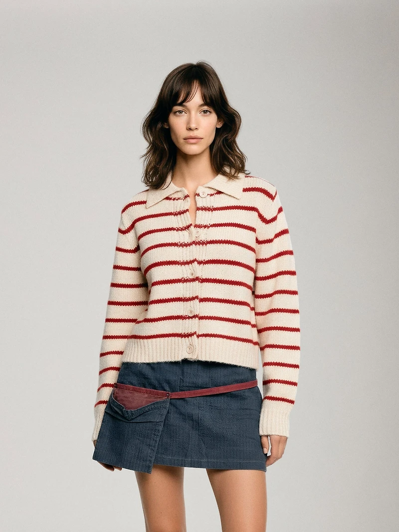 Striped Cardigan with Collar