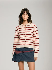 Striped Cardigan with Collar