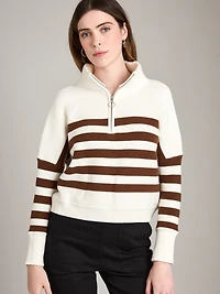 Ottoman Stripe Colby Quarter Zip Pullover - Icing Toffee