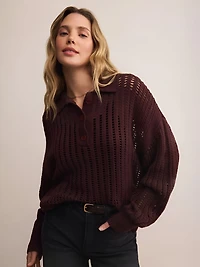 Looking Glass Crochet Polo Sweater