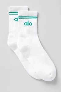 Unisex Half-Crew Throwback Sock - White/Spruce Green