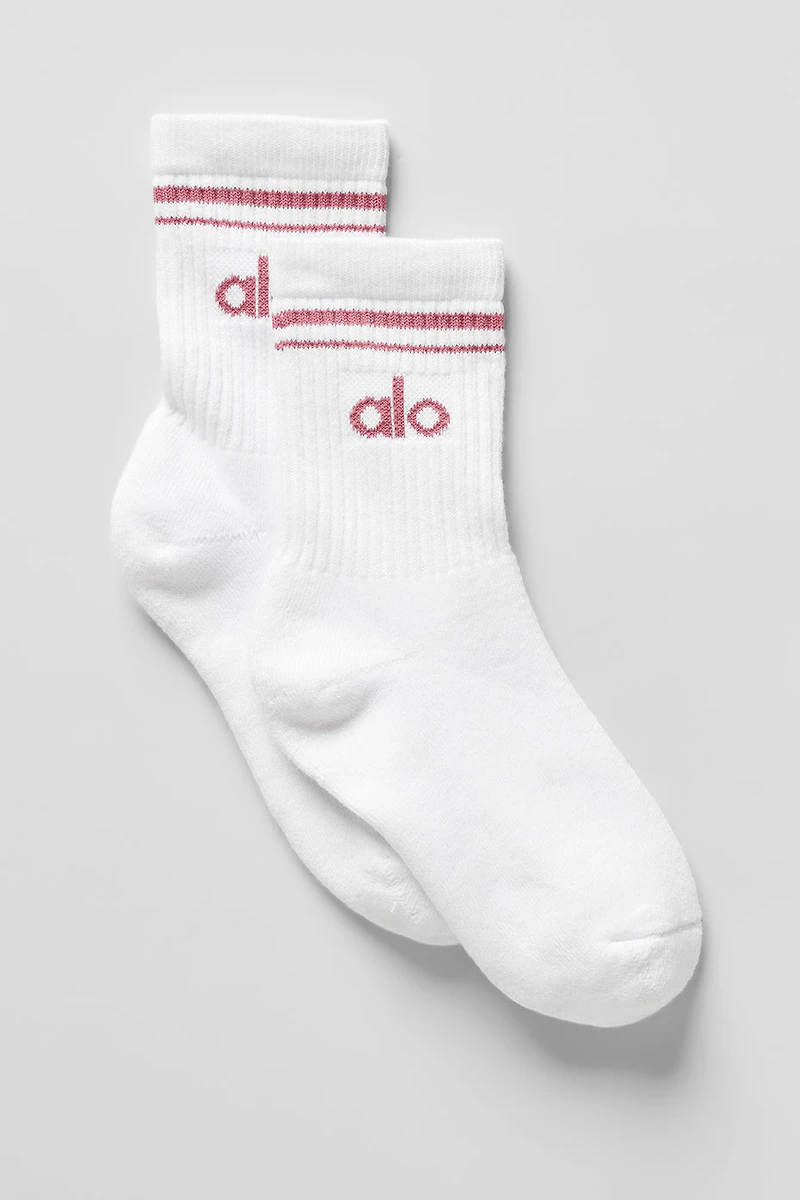 Unisex Half-Crew Throwback Sock - White/Pink Wild Rose