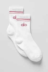Unisex Half-Crew Throwback Sock - White/Pink Wild Rose