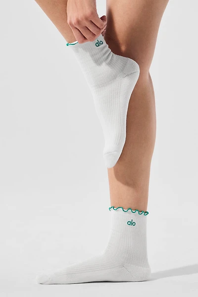 Women's Lettuce Edge Sock - White/Spruce Green