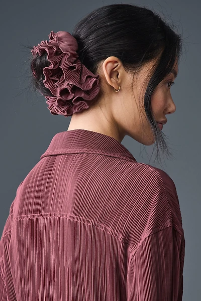 Micro Plisse Oversize Scrunchie - Burgundy Truffle