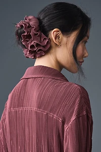 Micro Plisse Oversize Scrunchie - Burgundy Truffle