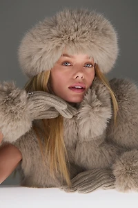 Courchevel Cashmere Faux Fur Beanie - Flax Heather/Oat