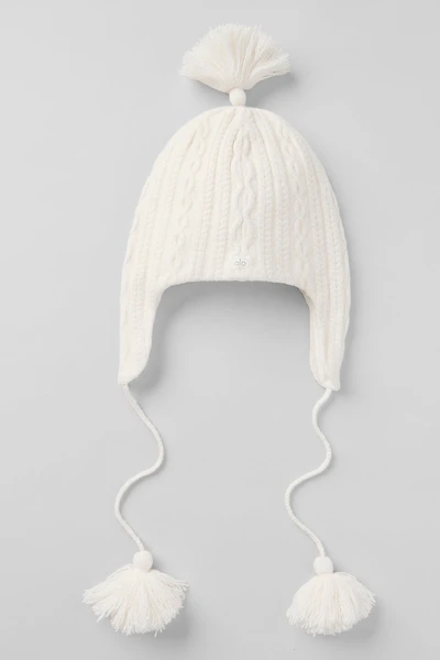 Cable Knit Winter Bliss Earflap Beanie - Ivory