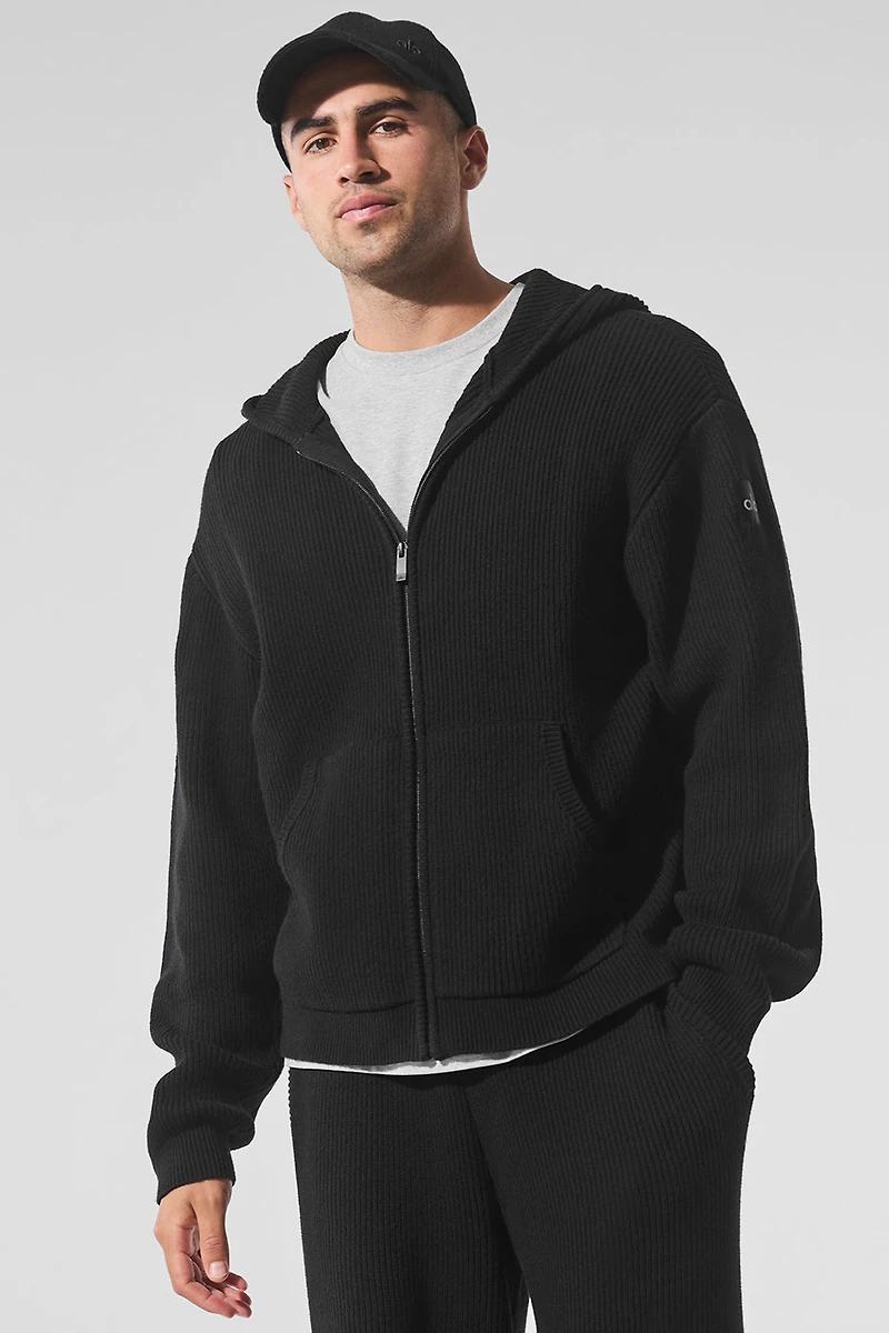 Domain Rib Knit Full Zip Sweater