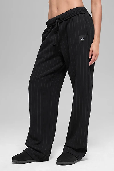 Pinstripe Straight Leg Sweatpant - Black