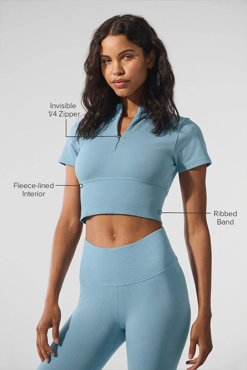 Seamless Winter Warm Plush Cropped Short Sleeve - Celestial Blue