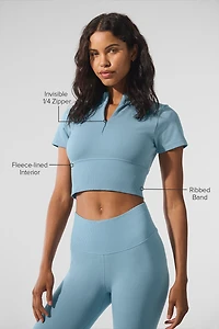 Seamless Winter Warm Plush Cropped Short Sleeve - Celestial Blue