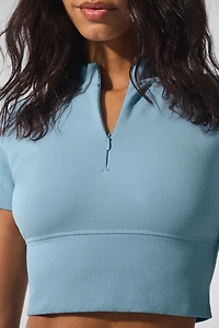 Seamless Winter Warm Plush Cropped Short Sleeve - Celestial Blue