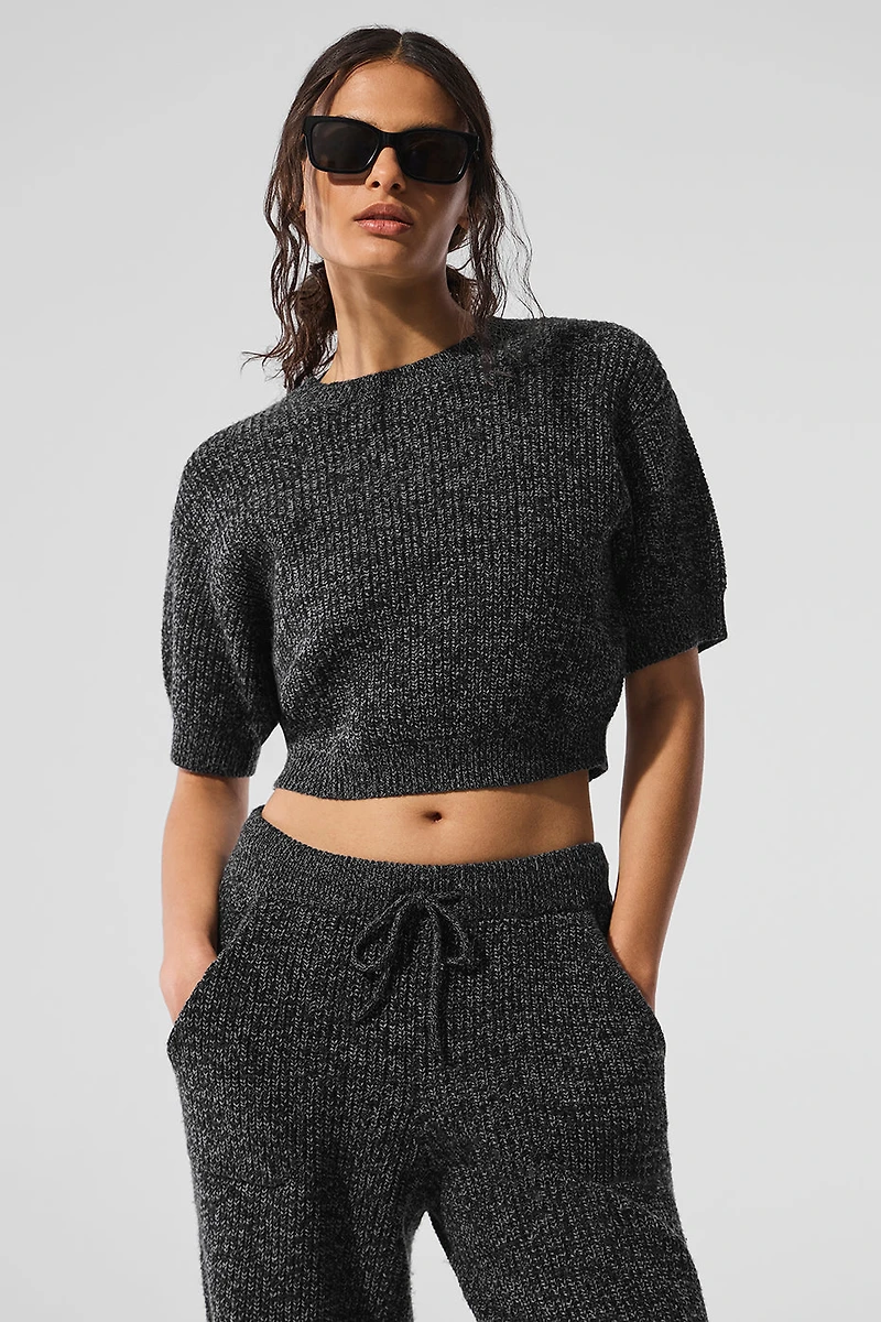 Marl Sweater Short Sleeve - Black