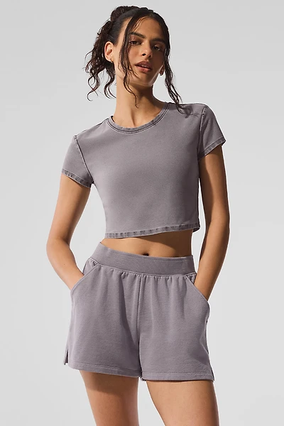 Washed Alosoft Crop Finesse Short Sleeve - Cool Grey Wash
