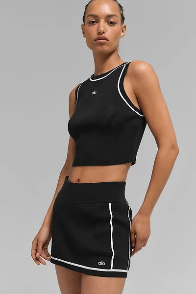 Ribbed Sweater Knit Highline Cropped Tank - Black/White