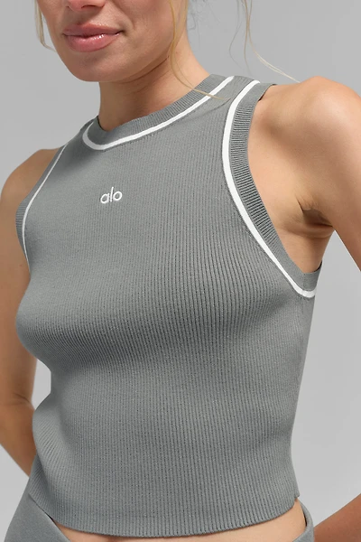 Ribbed Sweater Knit Highline Cropped Tank - Lunar Grey/White