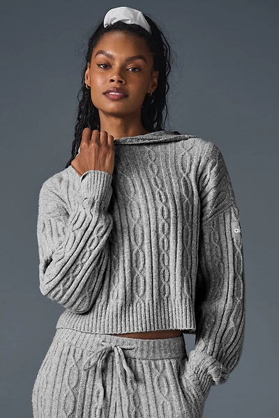 Cable Knit Winter Bliss Hoodie - Athletic Heather Grey