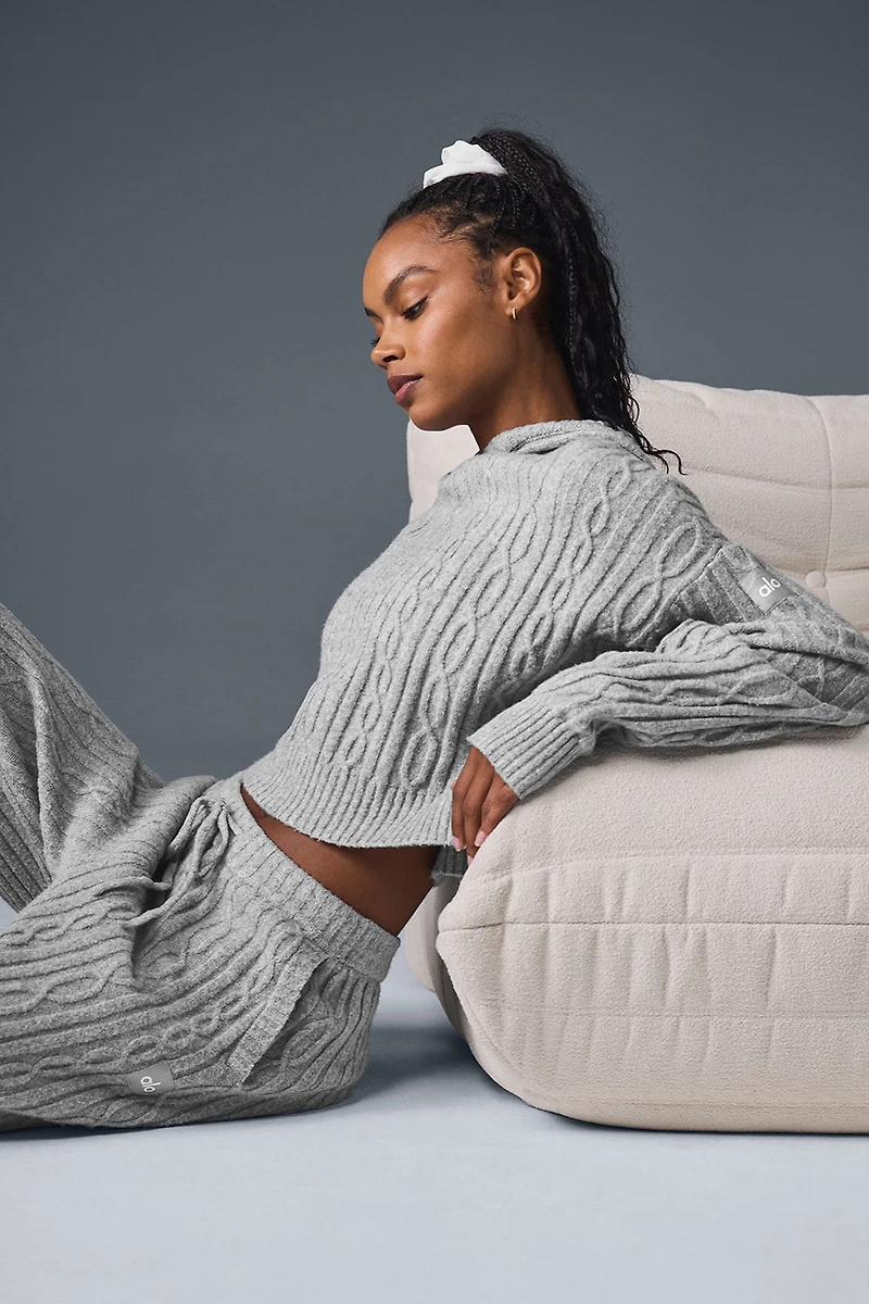 Cable Knit Winter Bliss Hoodie - Athletic Heather Grey