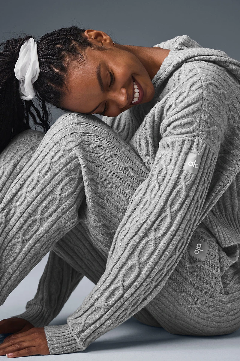 Cable Knit Winter Bliss Hoodie - Athletic Heather Grey