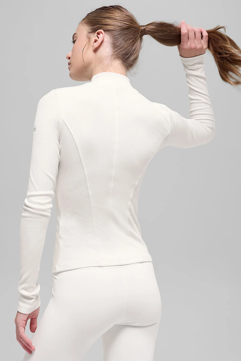 Ribbed Mesmerize Mock Neck Long Sleeve - Ivory