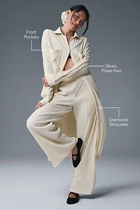 Micro Plisse Shirt Dress - Oat Milk