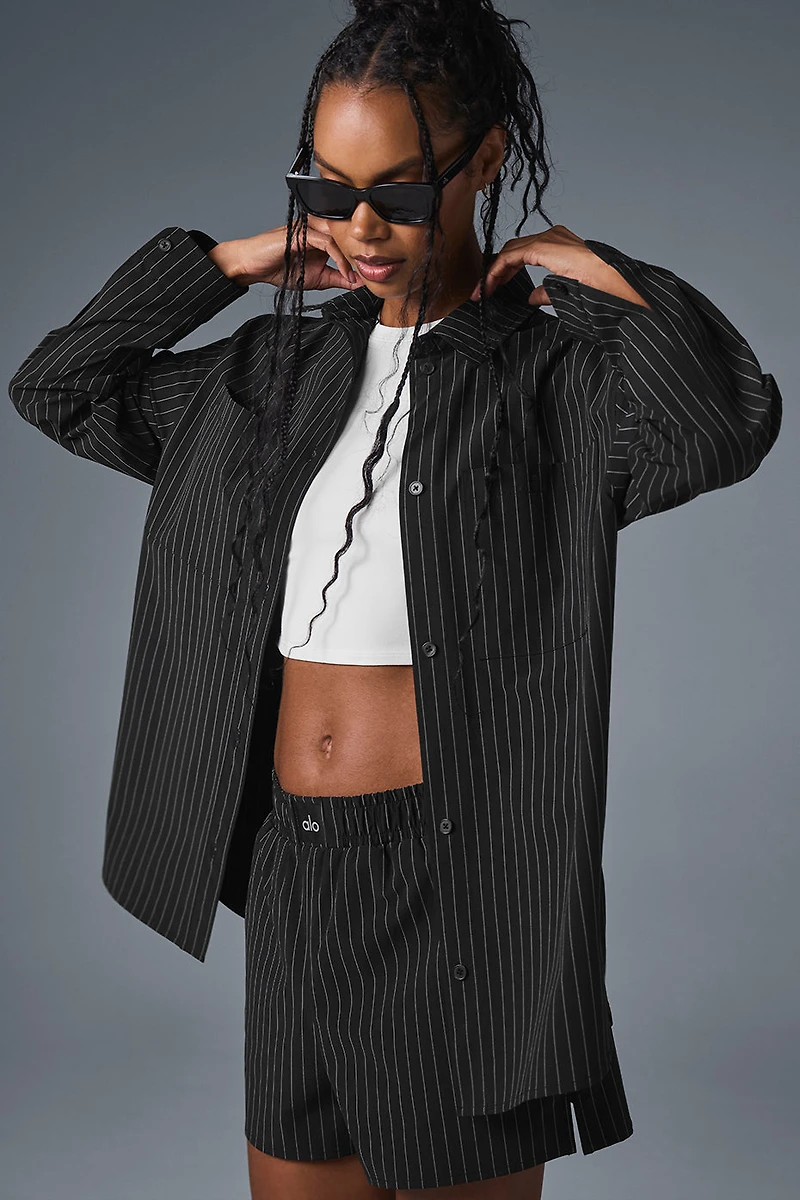 Pinstripe Daylight Button Down Long Sleeve - Black/Titanium