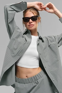 Pinstripe Daylight Button Down Long Sleeve - Lunar Grey/White