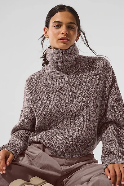 Marl Sweater 1/4 Zip Pullover - Mushroom
