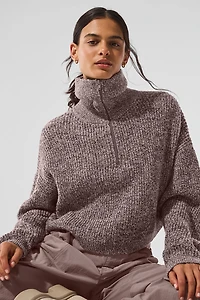 Marl Sweater 1/4 Zip Pullover - Mushroom