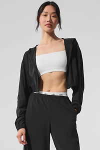 Cropped Breezy Full-Zip Hoodie - Black