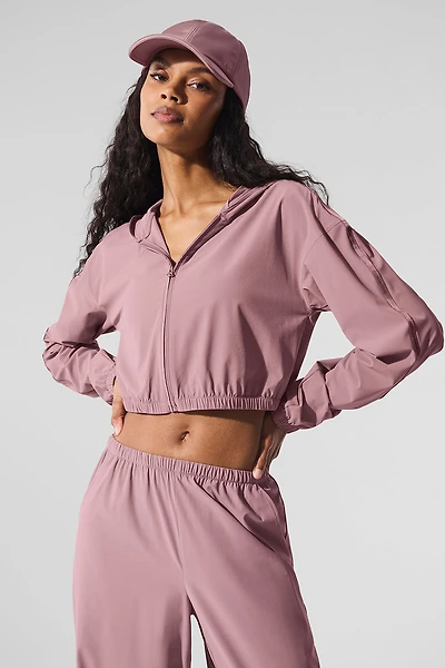 Cropped Breezy Full-Zip Hoodie - Smoky Quartz