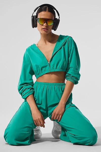 Cropped Breezy Full-Zip Hoodie - Spruce Green