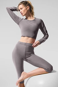 Washed Alosoft Crop Finesse Long Sleeve - Cool Grey Wash